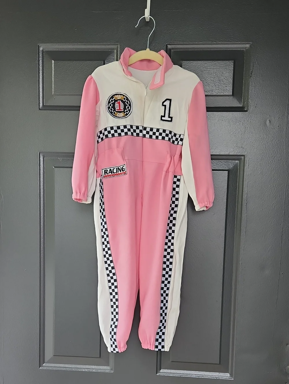 Girls 3T Racing One-Piece Jumpsuit in Pink and White Halloween